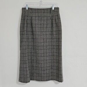 Savannah Vtg 90s Wool Blend Skirt Black Tan Tartan Plaid  Size 14 Preppy Office